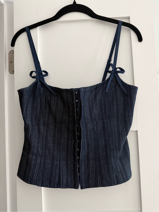Lioness Tops - Lioness Navy Pinstripe Bow-Shoulder Cami